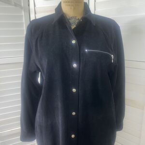 Vintage 80s Carina Jacket Women’s Black Corduroy Snaps Midi Long Length